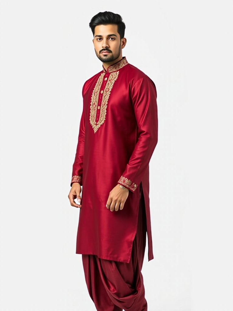Maroon Embroidered Kurta