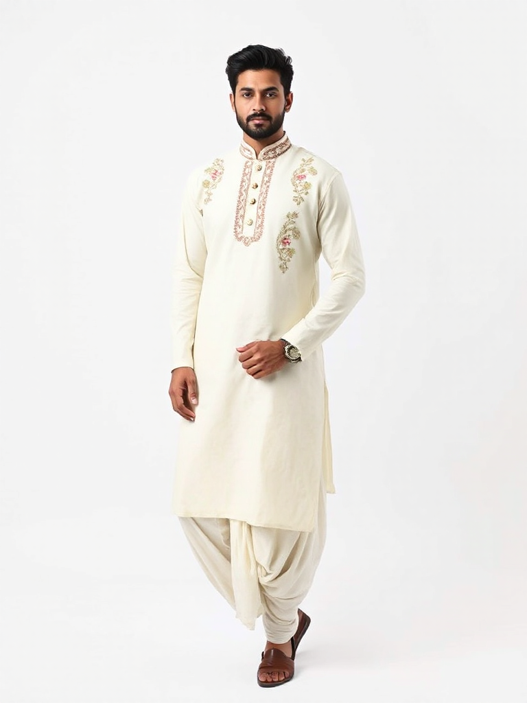 Cream Embroidered Kurta