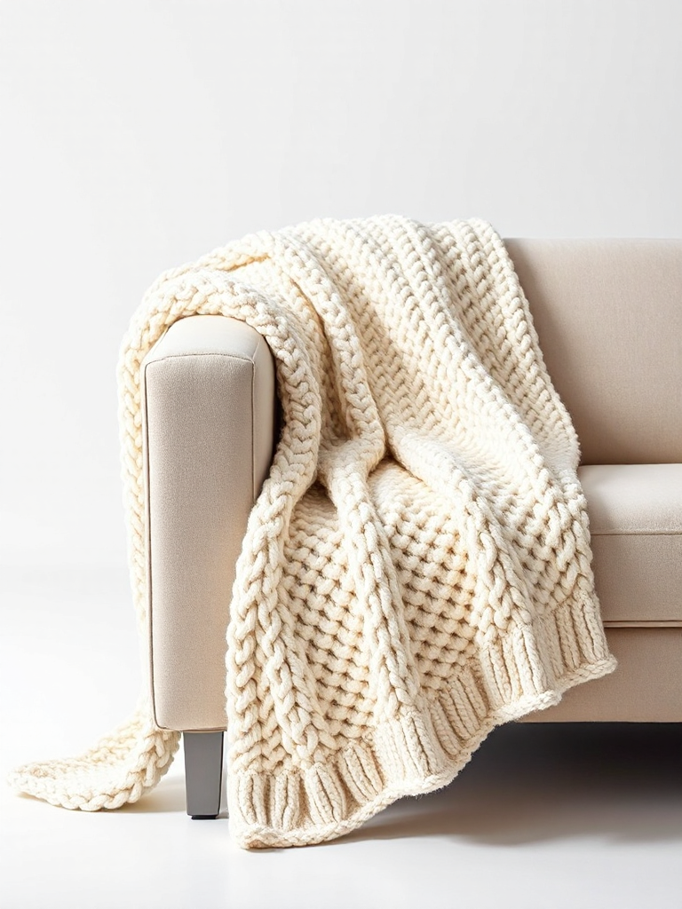 Cream Knit Throw Blanket