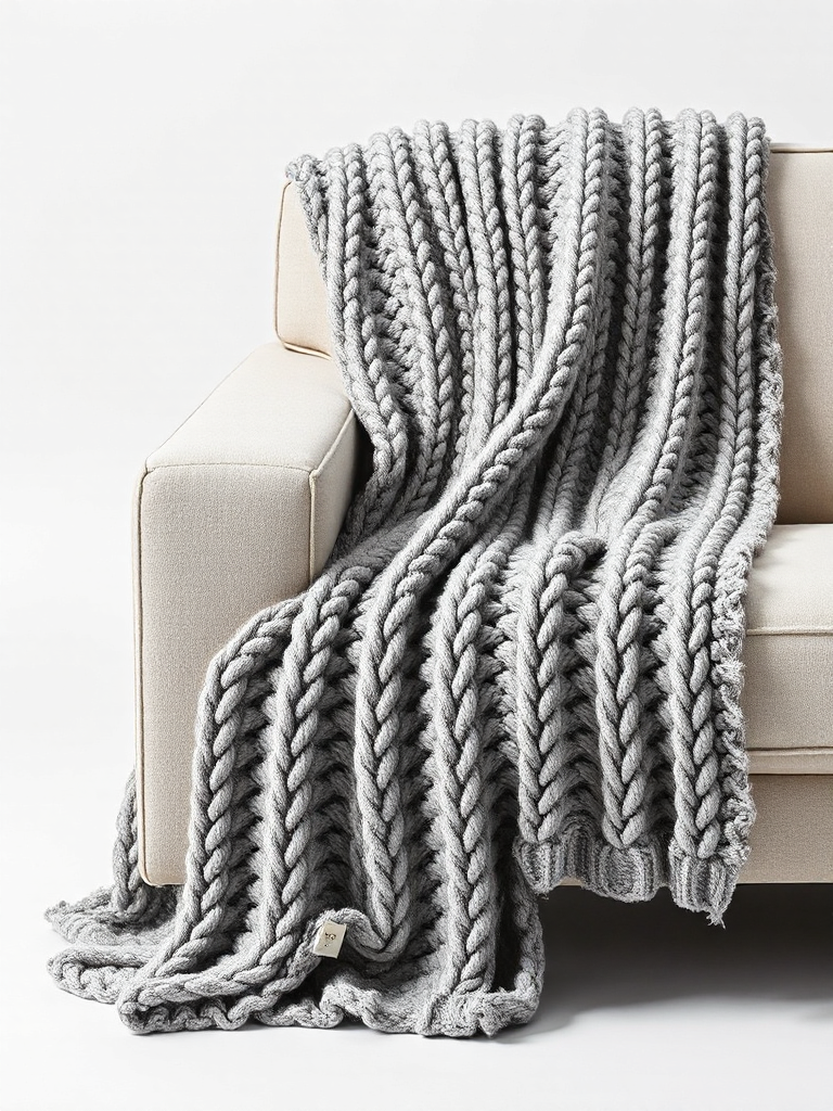 Gray Knit Throw Blanket