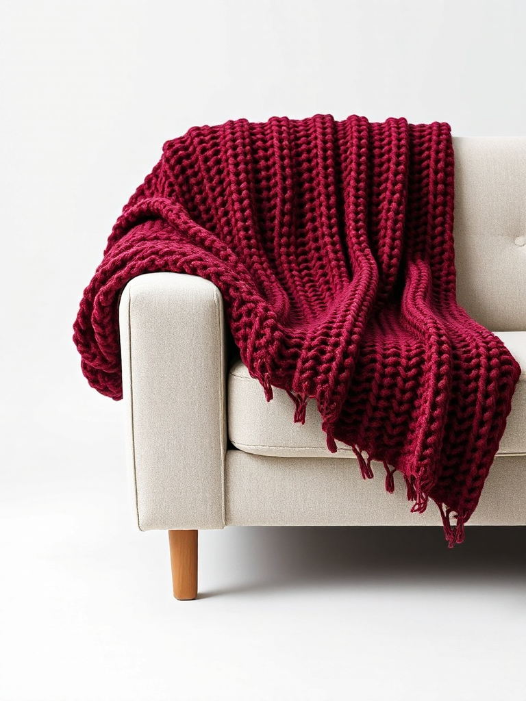 Maroon Knit Throw Blanket
