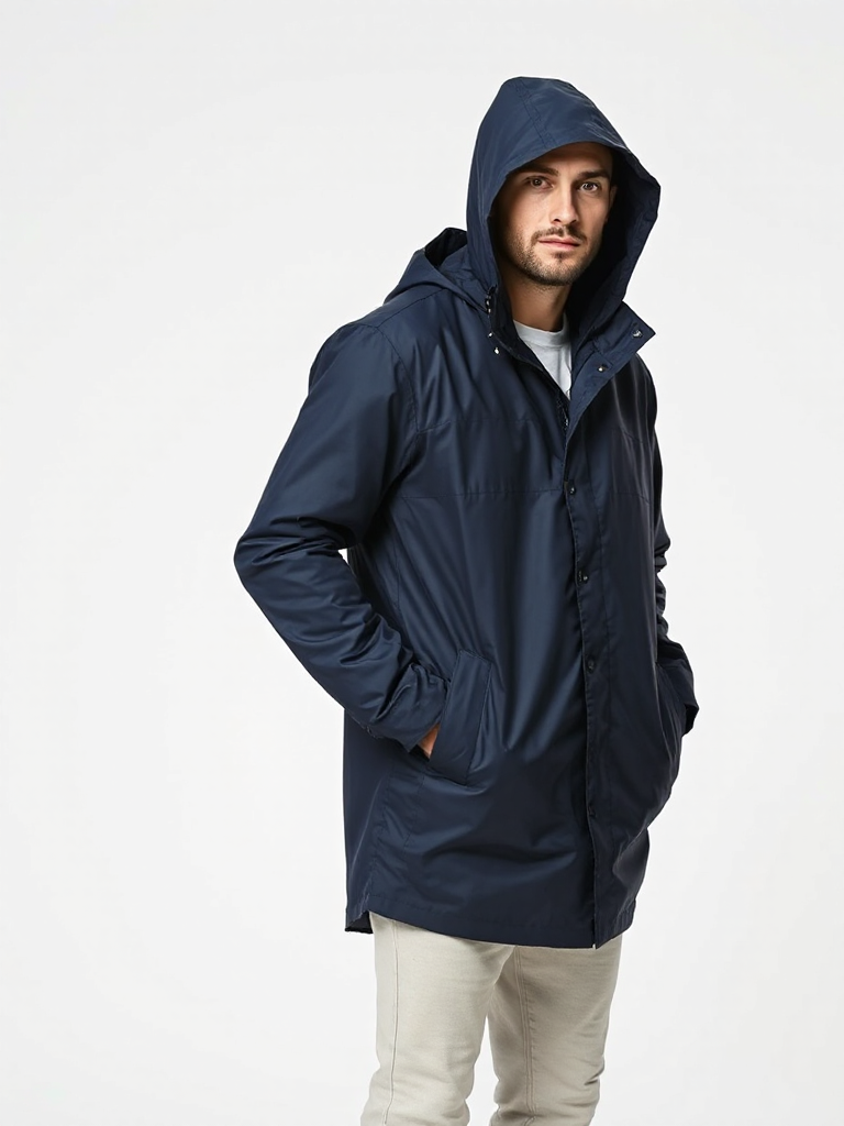 Navy Hooded Raincoat