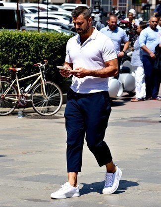 White Polo · Navy Chinos · White Low Top Sneakers