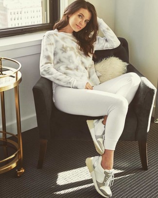 White Tie-Dye Sweatshirt · White Sweatshirt · White Leather Low Top Sneakers