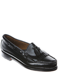 Black Fringe Leather Loafers