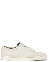 Beige Leather Low Top Sneakers