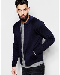 Navy Knit Bomber Jacket