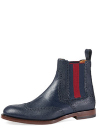 Navy Leather Chelsea Boots