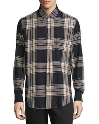 Navy Plaid Flannel Long Sleeve Shirt