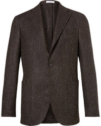 Dark Brown Herringbone Wool Blazer