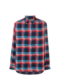 Navy and Red Plaid Long Sleeve Shirt