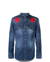 Blue Floral Denim Shirt