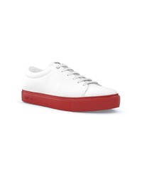 White and Red Leather Low Top Sneakers
