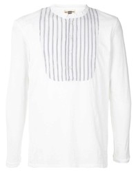 White Vertical Striped Long Sleeve Henley Shirt