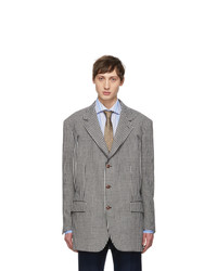 White and Black Houndstooth Wool Blazer