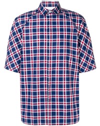 White and Red and Navy Plaid Short Sleeve Shirt