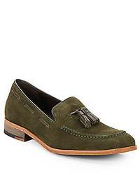 Olive Suede Tassel Loafers