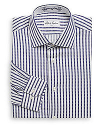 White and Navy Vertical Striped Dress Shirt