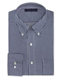 White and Navy Gingham Dress Shirt