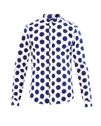 White and Navy Polka Dot Dress Shirt