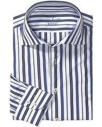White and Navy Vertical Striped Long Sleeve Shirt
