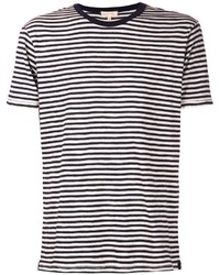 White and Black Horizontal Striped Crew-neck T-shirt