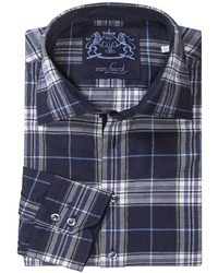 Navy and White Plaid Long Sleeve Shirt