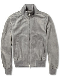 Grey Leather Bomber Jacket