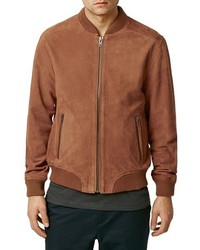 Tobacco Suede Bomber Jacket
