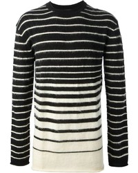 Black and White Horizontal Striped Crew-neck Sweater
