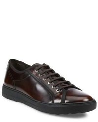Dark Brown Leather Low Top Sneakers