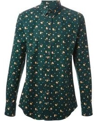 Dark Green Floral Long Sleeve Shirt