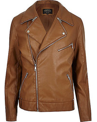 Brown Leather Biker Jacket