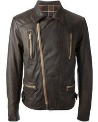 Dark Brown Leather Biker Jacket