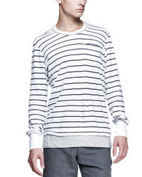 White and Black Horizontal Striped Long Sleeve T-Shirt