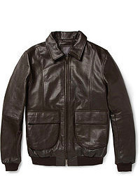 Dark Brown Leather Bomber Jacket