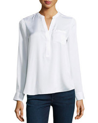 White Silk Long Sleeve Blouse