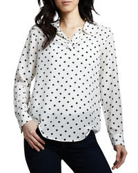 White and Black Polka Dot Long Sleeve Blouse