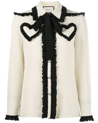 White and Black Long Sleeve Blouse