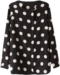 Black and White Polka Dot Long Sleeve Blouse