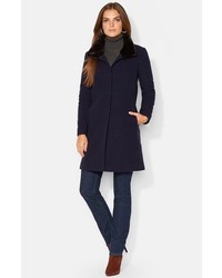 Navy Fur Collar Coat