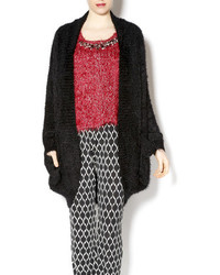 Black Fluffy Open Cardigan