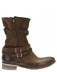 Brown Leather Mid-Calf Boots