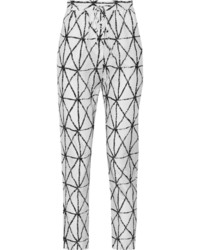 White Print Tapered Pants