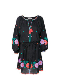 Black Embroidered Peasant Dress