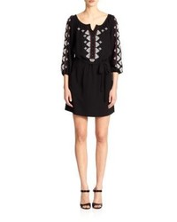 Black and White Embroidered Peasant Dress