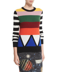 Multi colored Horizontal Striped Crew-neck Sweater