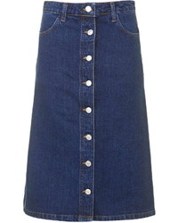 Navy Denim Button Skirt