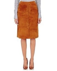 Tobacco Suede Button Skirt