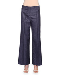 Navy Denim Wide Leg Pants